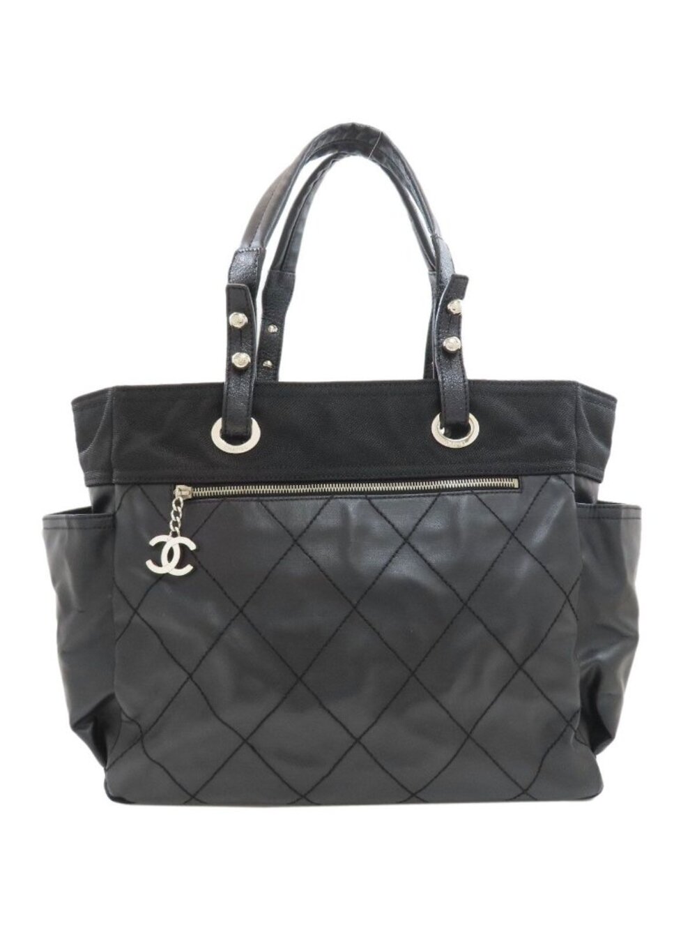 Chanel Paris Biarritz GM Silver Tote Bag Calfskin